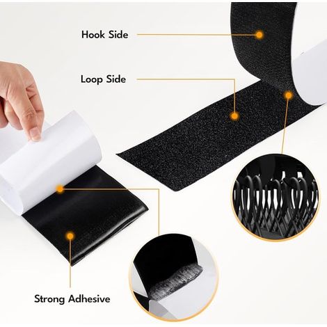 Selbstklebendes Klettband, 5 Meter – Klettband – Schwarz – Starkes doppelseitiges Klebeband – Schwarz – 5 m × 10 cm – Griptape – Klettverschluss (1/4)