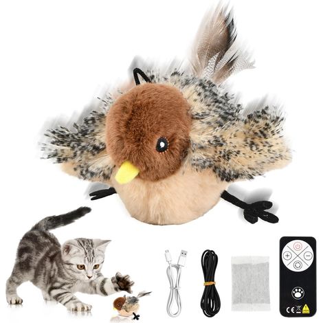 Jouet Interactif électrique pour Chat avec Herbe à Chat, Télécommande, Rechargeable Oiseau Volant, Réels battements et gazouillements, Jouet en Peluche pour Chats, Activé au Toucher
