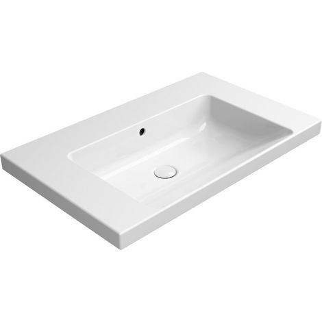 NORM Lavabo en céramique 80x50cm, sans trou pour robinetterie, blanc Extraglaze (1/4)