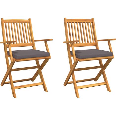 Lot de 2 Chaise de jardin,Chaise pliante Gris 49 x 57.5 x 92cm Bois d'acacia massif CFW3688791 (1/5)