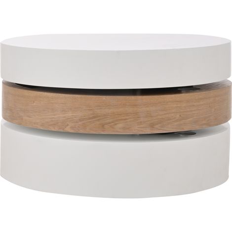 Tavolino da caffè rotondo girevole 360° 60 x 60 x 35,1 cm MDF bianco e naturale MODENUIT (1/5)