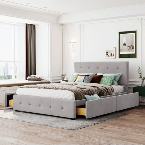 Cama dormitorio con cajones tapizado gris OKMYHOME (1/5)