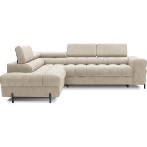 Canapé d'angle convertible en tissu appuis-tête réglables LUCCINO - Coffre et pieds métal noir angle gauche-Beige-angle gauche (1/5)