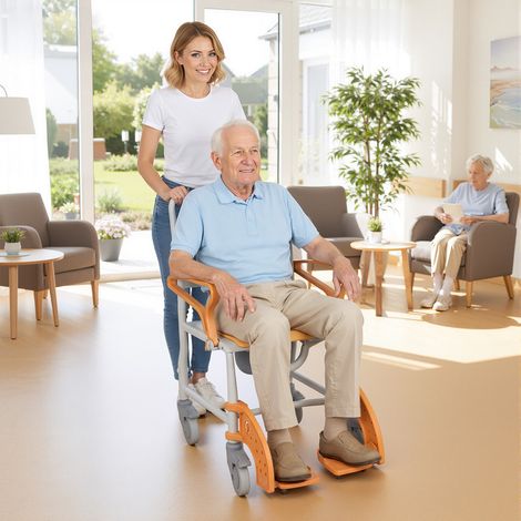 WILITTO  Chaise de Douche et Toilettes Multifonctionnelle en Aluminium - 4-en-1, Capacité 159kg, avec Roues et Accoudoirs Rabattables, Robuste, Confortable et Facile à Nettoyer, pour Personnes Âgées
