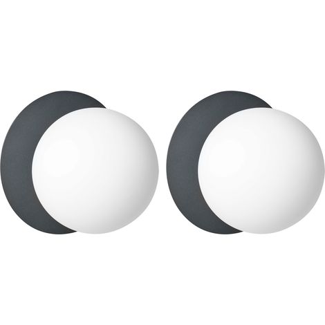 Conjunto de 2 lámparas redondas para montar en la pared esférica de metal y vidrio negro Bouble