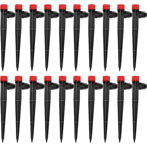 20 Pieces Adjustable Irrigation Dripper, 360 Degree 8-Hole Micro Drip Sprinkler with Barbed Connector & Support Stake for 4/7 mm Tube, Irrigation Dripper Insertion, Red