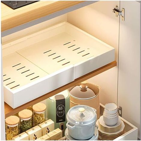 Tiroir coulissant adhésif pour cuisine – Largeur réglable 32-52 cm – Capacité 30 kg – Installation sans perçage – Système de rouleaux silencieux (1/5)