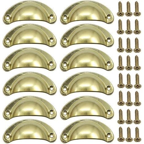 Lot de 12 poignées coquillage vintage pour commode, meuble de cuisine, forme demi-lune, 8,1 cm x 3,5 cm, jaune (1/5)