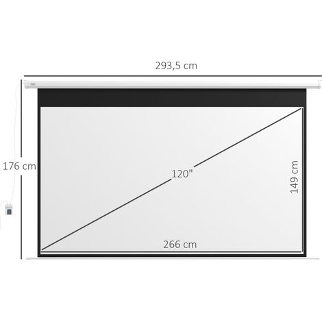 Écran de projection électrique 266x149 cm 16:9 avec télécommande, idéal home cinéma et présentations, métal blanc