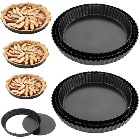 Lot de 3 moules à tarte, fond amovible, acier au carbone, anti-adhésif, 20/22/24 cm, pour quiche, pâtisserie, cuisine