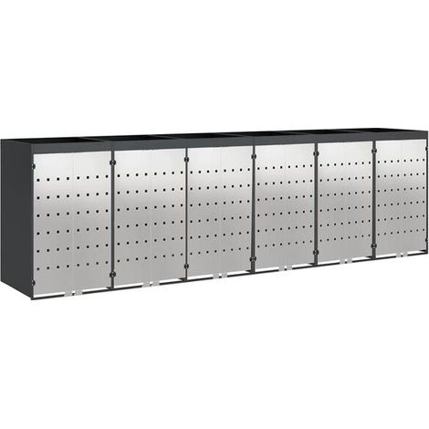 Meuble de rangement à roulettes pour 3 poubelles, couleur anthracite (1/5)