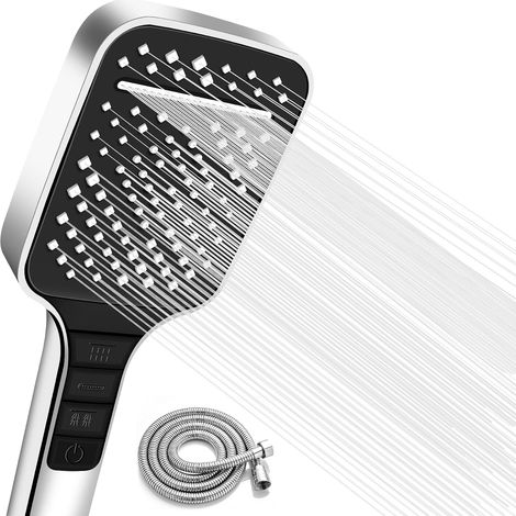 Soffione doccia con tubo flessibile, soffione doccia ad alta pressione con 7 tipi di getto, comando monoleva, doccetta, soffione doccia a pioggia, soffione doccia (1/5)