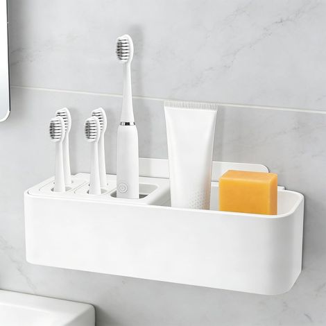 Porte Brosse à Dents Mural Support Brosse à Dents Electrique Auto-Adhésif Rangement Brosse a Dent Multifonction Support de Rangement sans Perçage