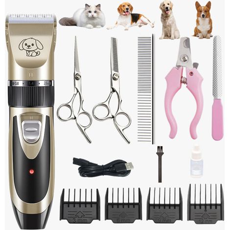 Rechargeable tondeuse professionnelle pour animaux de compagnie avec accessoires , amovibles et lavables , pour chiens, chats (or noir) (1/4)