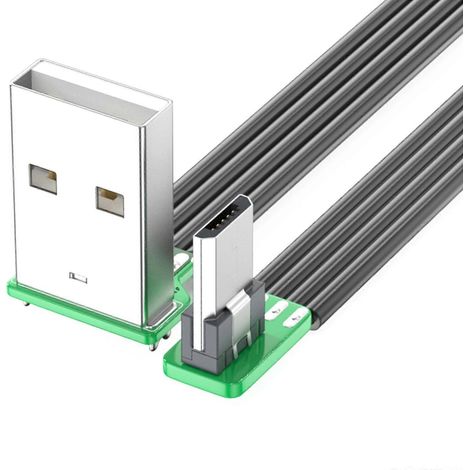 Câble USB coudé à 90° vers micro-USB pour le chargement d'appareils électroniques et le transfert de données dans les espaces restreints. Plusieurs longueurs disponibles. (1/5)