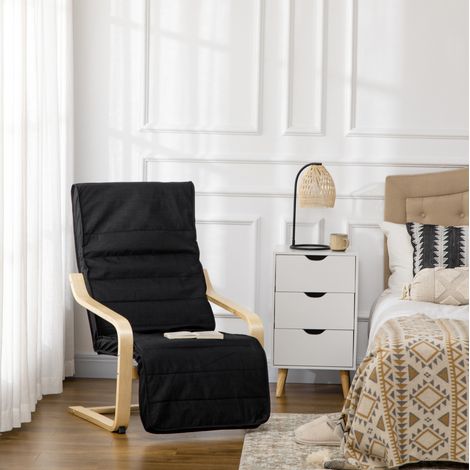 Poltrona relax a dondolo con poggiapiedi regolabile 5 posizioni 66,5 x 94 x 100 cm nera OKWISH (1/5)
