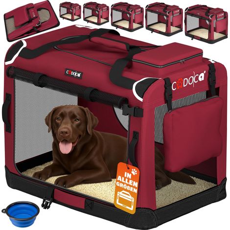 Cadoca Transportadora Para Mascotas S / M / L / XL / XXL / XXXL Transportín Plegable Perros Gatos Bolsa de Transporte Animales 2 Bolsillos Exteriores Incl. Alfombrilla Lavable XXL - Dark Red (en)