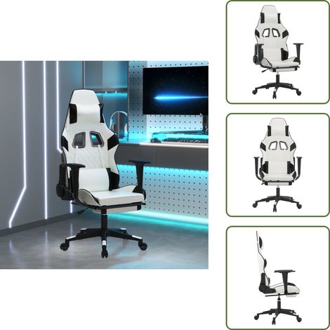 Silla con reposapiés - vidaXL Silla gaming con reposapiés cuero sintético blanco negro - Silla giratoria