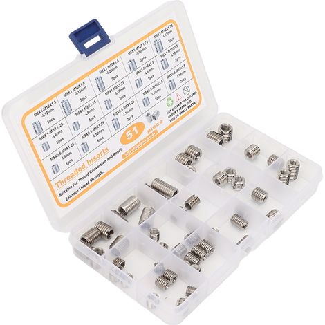 Kit de réparation de filetage 51 pièces (M5 à M8) en acier inoxydable avec boîte de rangement (1/5)