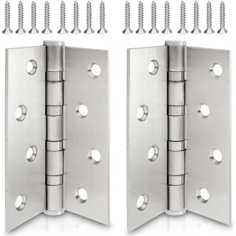 Lot de 2 Charnière de Porte Argent, Penture paumelle renforcée par 4 billes en acier, Charnière en inox Épaisseur du matériau 2,5 mm + vis (1/5)