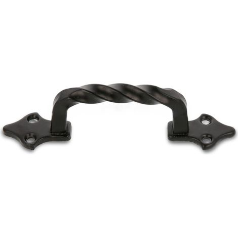 Poignée - Modèle 1002 - Fabriquée en acier - Quincaillerie rustique - 90 mm - Sans plaque - Vis incluses - Finition : Noir (1/5)