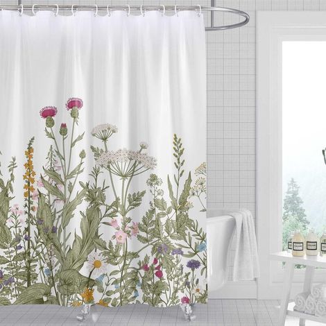 Rideau de douche floral nuage de roche 120x180cm, ensemble de rideaux de salle de bain en tissu fleurs aquarelle avec crochets motif feuilles botaniques décoratives lavable en machine (1/5)