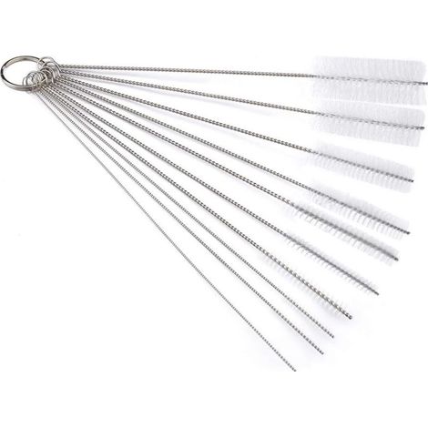 Juego de 10 cepillos para limpiar pipas, tubos de botellas de vidrio, pajitas de biberones y teclas de hervidores (blanco) - Crezuo