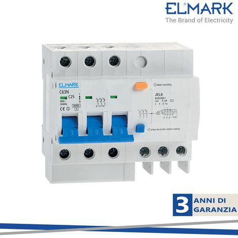 DISPOSITIVO COMBINATO ELETTRONICO DI CORRENTE RESIDUA JEL6 C16 3P 16A/300MA