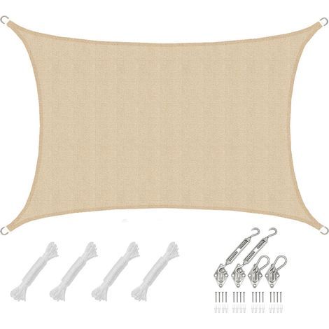Voile d'ombrage rectangulaire 3x4m respirante – 80% protection UV – Toile polyéthylène 220g/m² – Fixation acier inoxydable – Résiste à l'eau – Amanka (1/5)