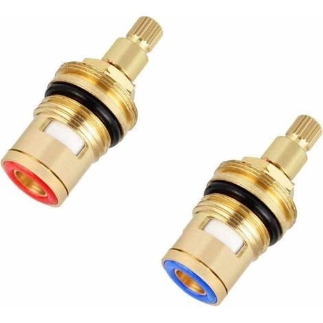 2Pcs Cartouche Ceramique Mitigeur, Laiton Résistant Corrosion Joint Tete, Robinet Ceramique Universel Antidéflagrant, haut pour Rechange Robinet de Bain Cuisine, Salle de Bain(1 Bleu + 1 Rouge) (1/5)