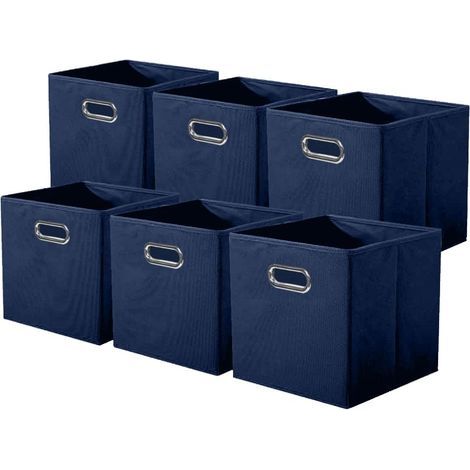 Ensemble de 6 Boîte de rangement, Tissu pliable, Poignée en métal, Pour armoire et jouets, Bleu profond (1/5)