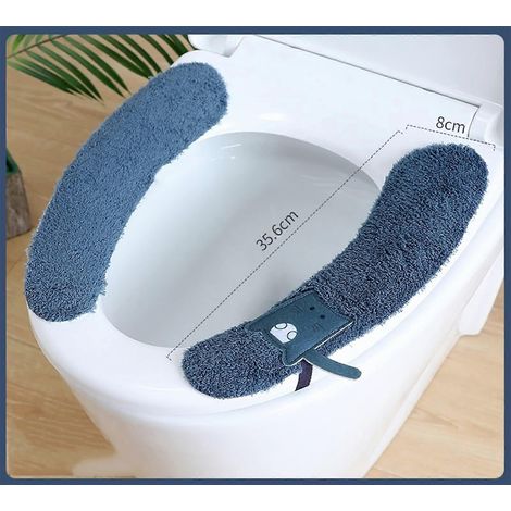 Housse de siège de toilette bleue en peluche, imperméable, douce, universelle, facile à nettoyer, confort quatre saisons (1/5)