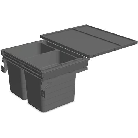 Ninka Mülltrennsystem Set eins2fünf - Einbaumülleimer 2 Fächer mit Ablageschale für KB 600/NL 400, grau