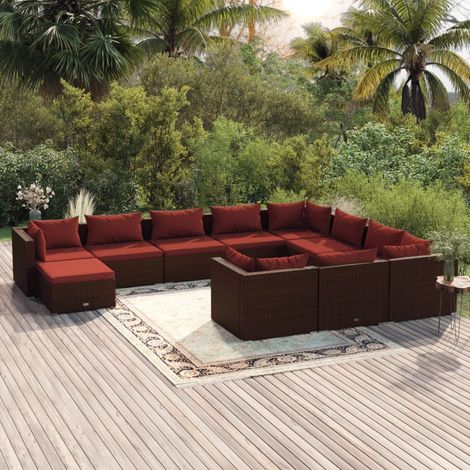 11-tlg. Garten-Lounge-Set mit Kissen Poly Rattan Braun (1/5)