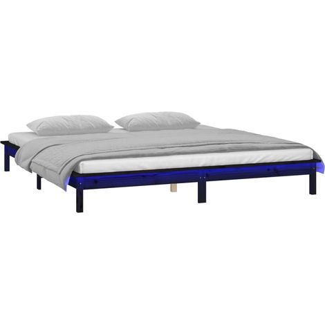 vidaXL Cadre de lit à LED sans matelas noir 120x190 cm bois massif (1/5)