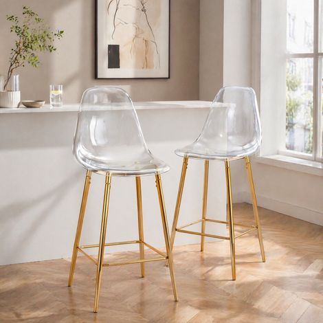 Tabourets de bar transparents, lot de 2, structure métallique dorée, 101,6 cm, OKMYHOME (1/5)
