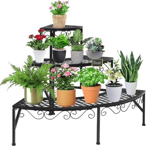 GOPLUS étagère à Fleurs en Fer-59 x 59 x 61 CM-Support de Pots de Fleurs à 3 Niveaux-pour l'Intérieur et l'Extérieur (1/5)