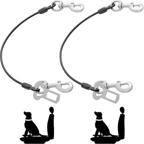 2 Ceintures de sécurité pour chien, câble d'acier gainé 4 mm, 60 cm, double clip et loquet, noir (1/5)
