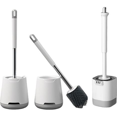 Brosse WC Silicone - Brosse Toilette et Supports, Anti-goutte, Antibactérienne, Balai WC Ventilée, Séchage Rapide sans Odeur, Balayette WC Montage Mural/au Sol, Salle de Bain et WC, Blanc (1/4)