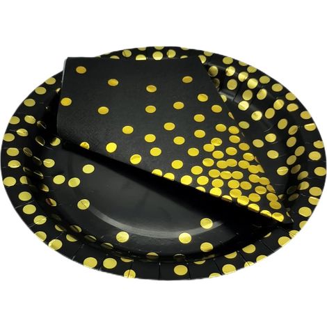Lot de 100 serviettes noires et dorées, serviettes jetables de 33 x 33 cm pour fêtes
