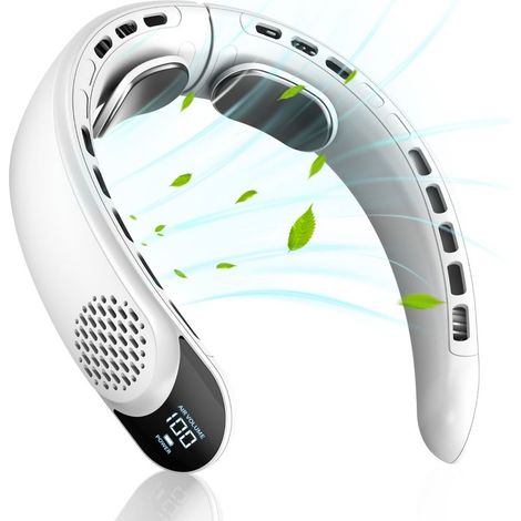 Ventilateur de cou portable, refroidissement rapide, trois vitesses, mini climatiseur silencieux, idéal pour le bureau, la chambre et les voyages - blanc