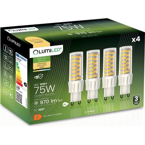 4x G9 LED-Kapsellampe 10W = 75W 970lm 3000K warmweiß 360° LUMILED