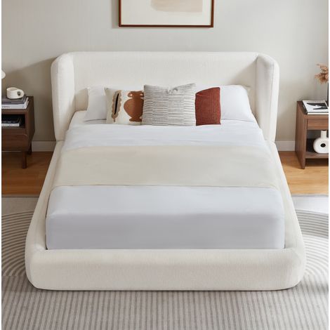 Cama doble 160x200 cm de espuma crema con estructura de acero reforzado, sin colchón – MEUBLIV (1/5)