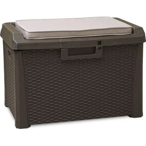Toomax Compact Box Santorini Plus baule da 125L con seduta da giardino 73x50,5x49,5h cm, colore marrone effetto rattan, cuscino incluso, dotato di foro per lucchetto, ideale per esterni