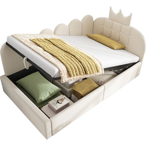 CAIziLit daybed 90x190 cm velours beige, hydraulique, rangement,sans matelas (1/5)