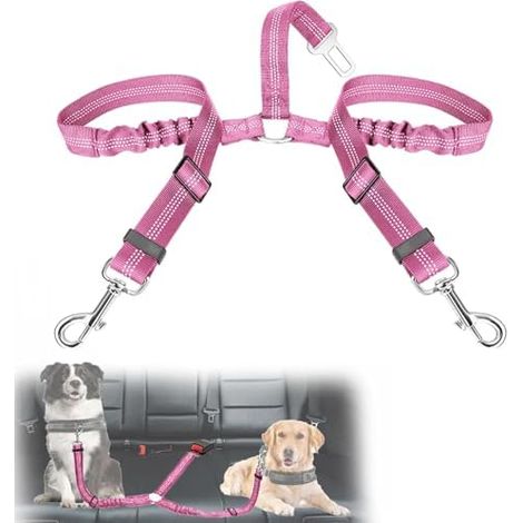 Harnais Voiture Chien, Elastique, Double Tete, Reglable, Rose, Appui-Tete, Animal, Compagnie (1/5)