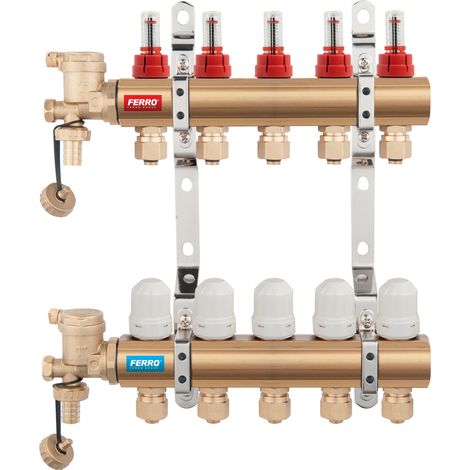 Collettore a 8 vie con valvole termostatiche e flussimetri, standard (1/2)