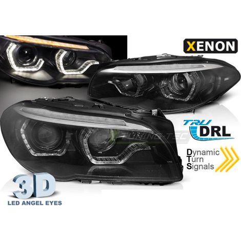 Paire de feux phares BMW serie 5 F10 / F11 10-13 xenon angel eyes led DRL Noir AFS-35541918 (1/3)