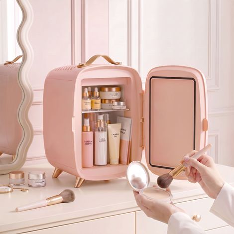 Mini-frigo 6 litres avec miroir LED rose (1/5)