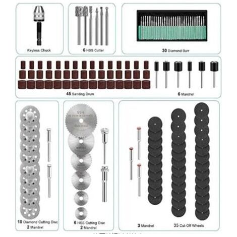 NALOOKAMIC Vtizikl Mandrins de ponçage adaptés à la perceuse à ongles Dremel, 147 pièces, Kit de lames de scie, outils abrasifs rotatifs (1/3)